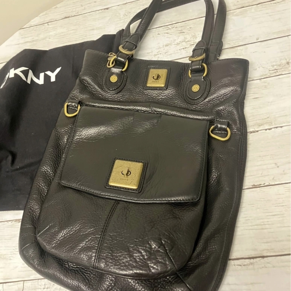 DKNY Black Leather Tote Bag